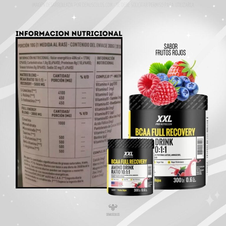 Información nutricional del BCAA Full Recovery de XXL Pro Nutrition
