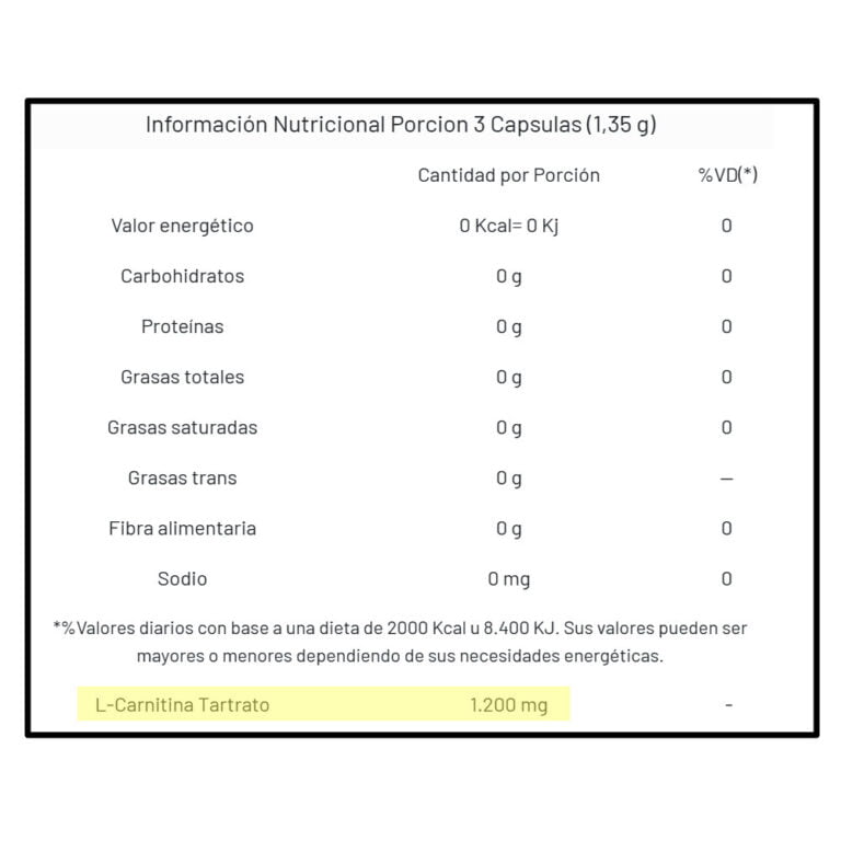 Carnitina de Gentech por 90 comprimidos, información del envase