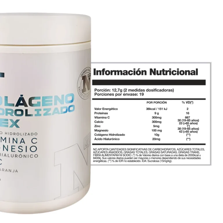 Fórmula del Collagen Flex de Nucleo Fit con hialuronico, vitamina C y minerales