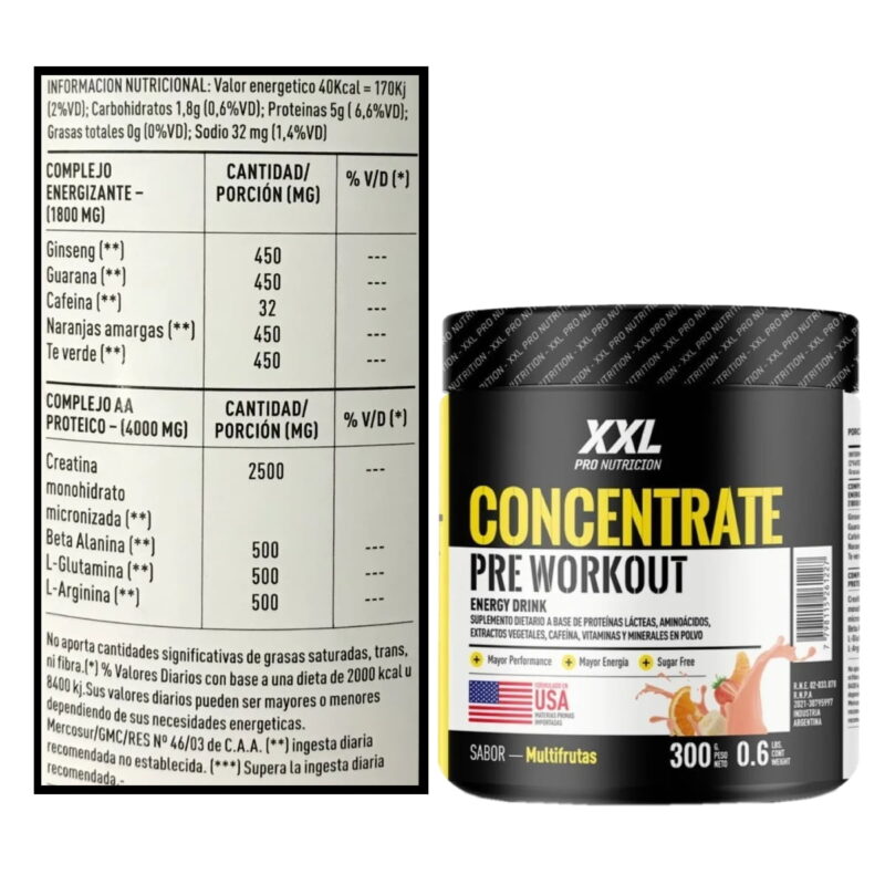 Pre Workout Concetrate de 300 grs XXL Pro Nutrition