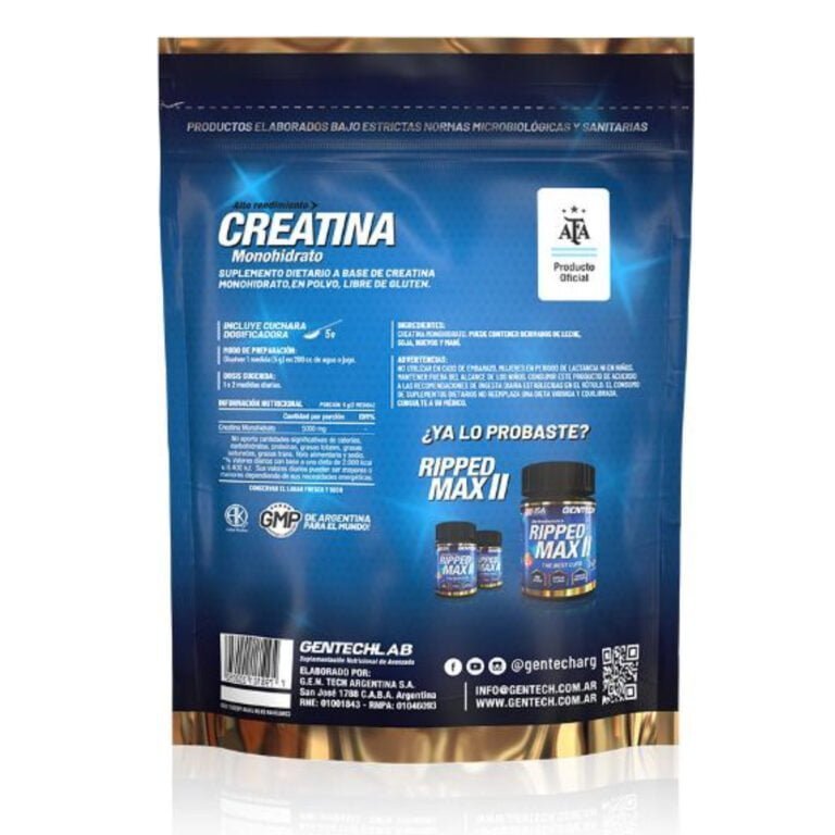 Creatina 250 g de Gentech Monohidrato, información del producto
