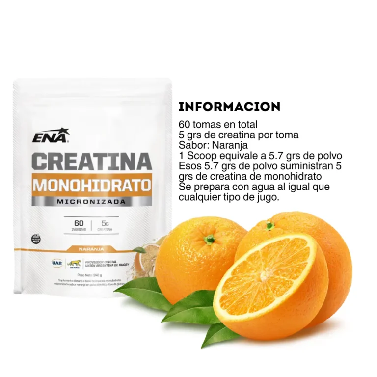 Creatina 342 g de ENA Sport, sabor naranja, información del producto