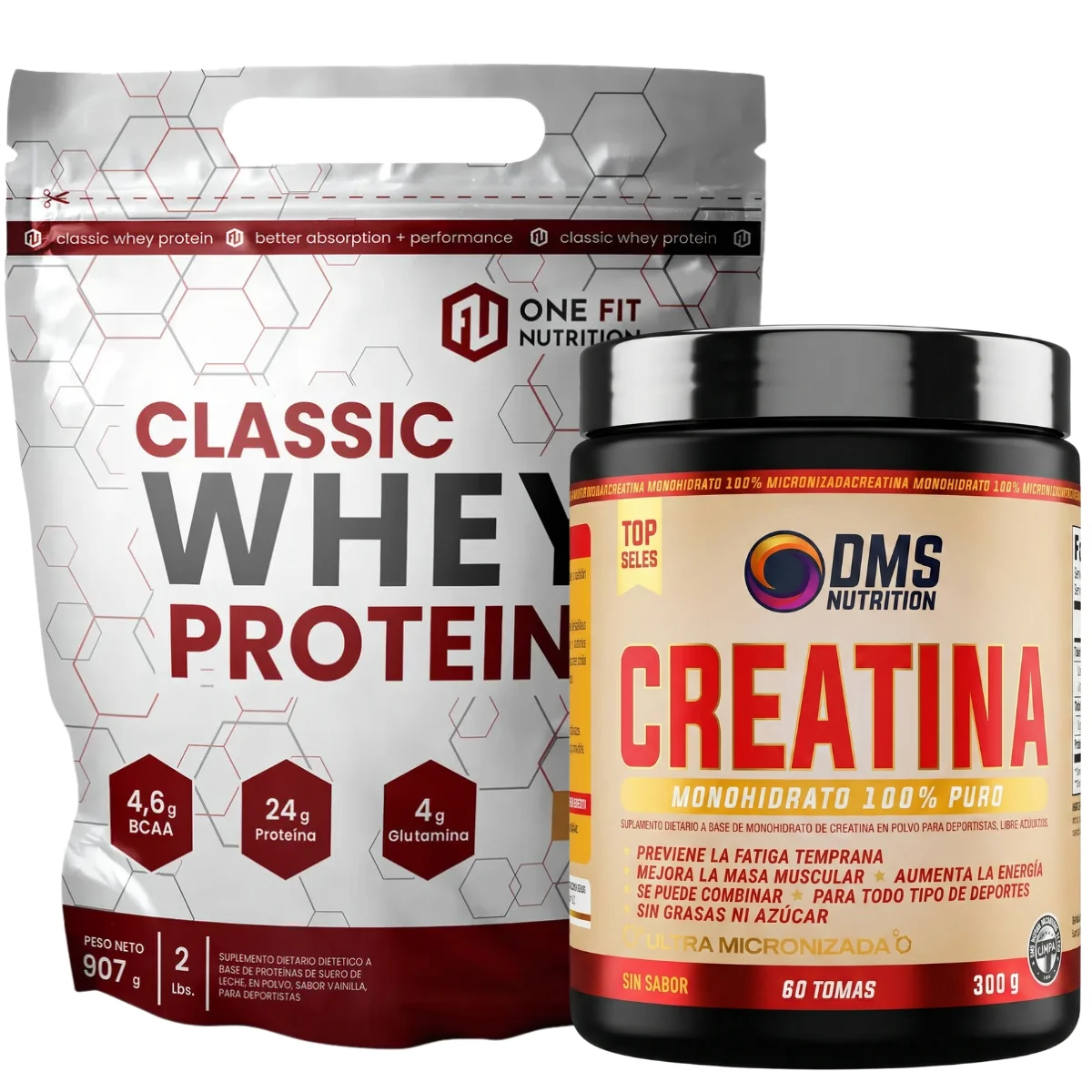 Creatina DMS 300 grs + Proteína Classic Whey 2 Lbs One Fit