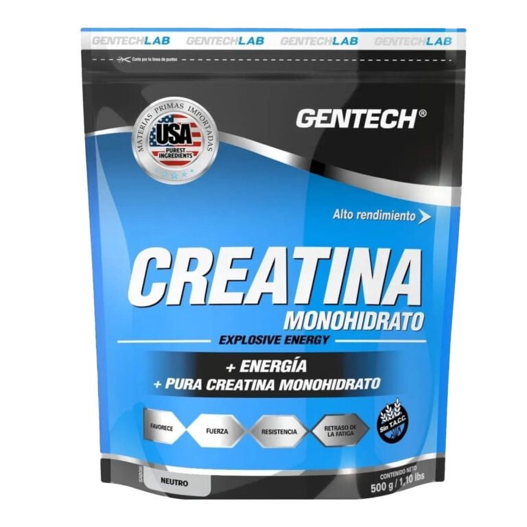 Creatina 500 g de Gentech Monohidrato, envase