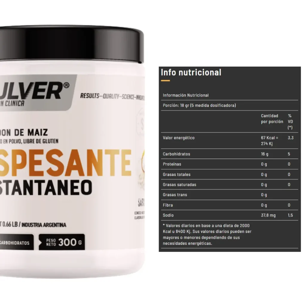 Información nutricional del Espesante Pulver 300 grs