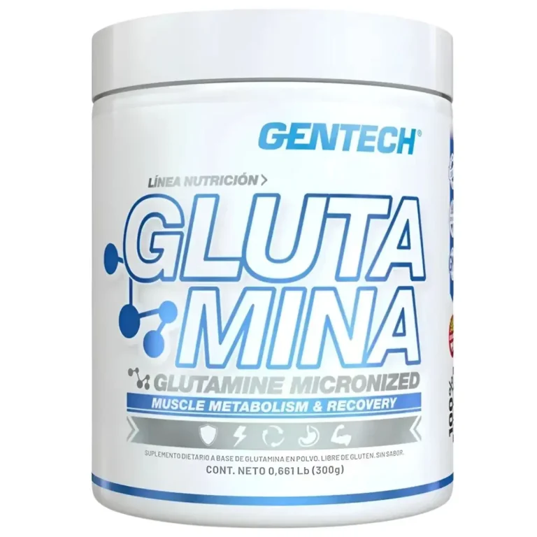 Glutamina Micronizada de Gentech 300 gramos, envase del producto