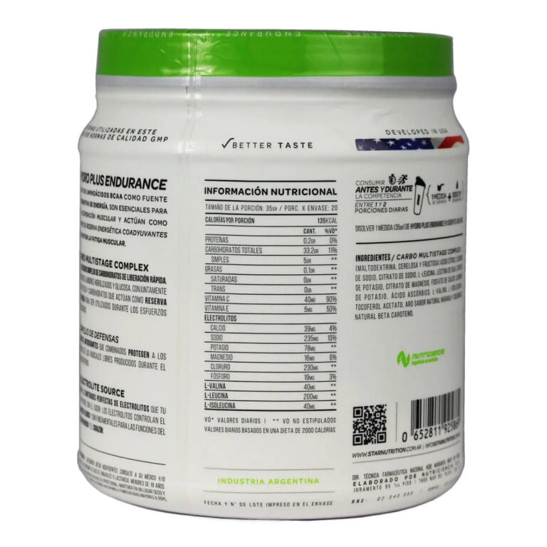 Informacion nutricional de Hydro Plus Endurance de Star Nutrition