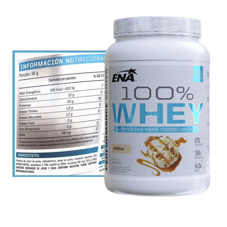 Información nutricional de la 100% Whey de ENA Sport