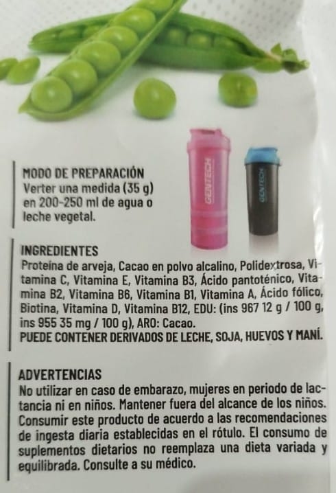 Ingredientes. Veggie Protein Shake. 500 grs. Gentech.