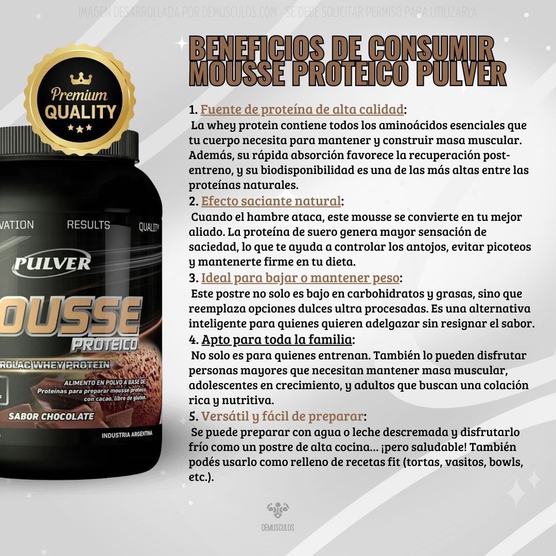 Postre Mousse Proteico de Pulver x 1 kg Fuente de proteína de alta calidad, efecto saciante, ideal para bajar de peso