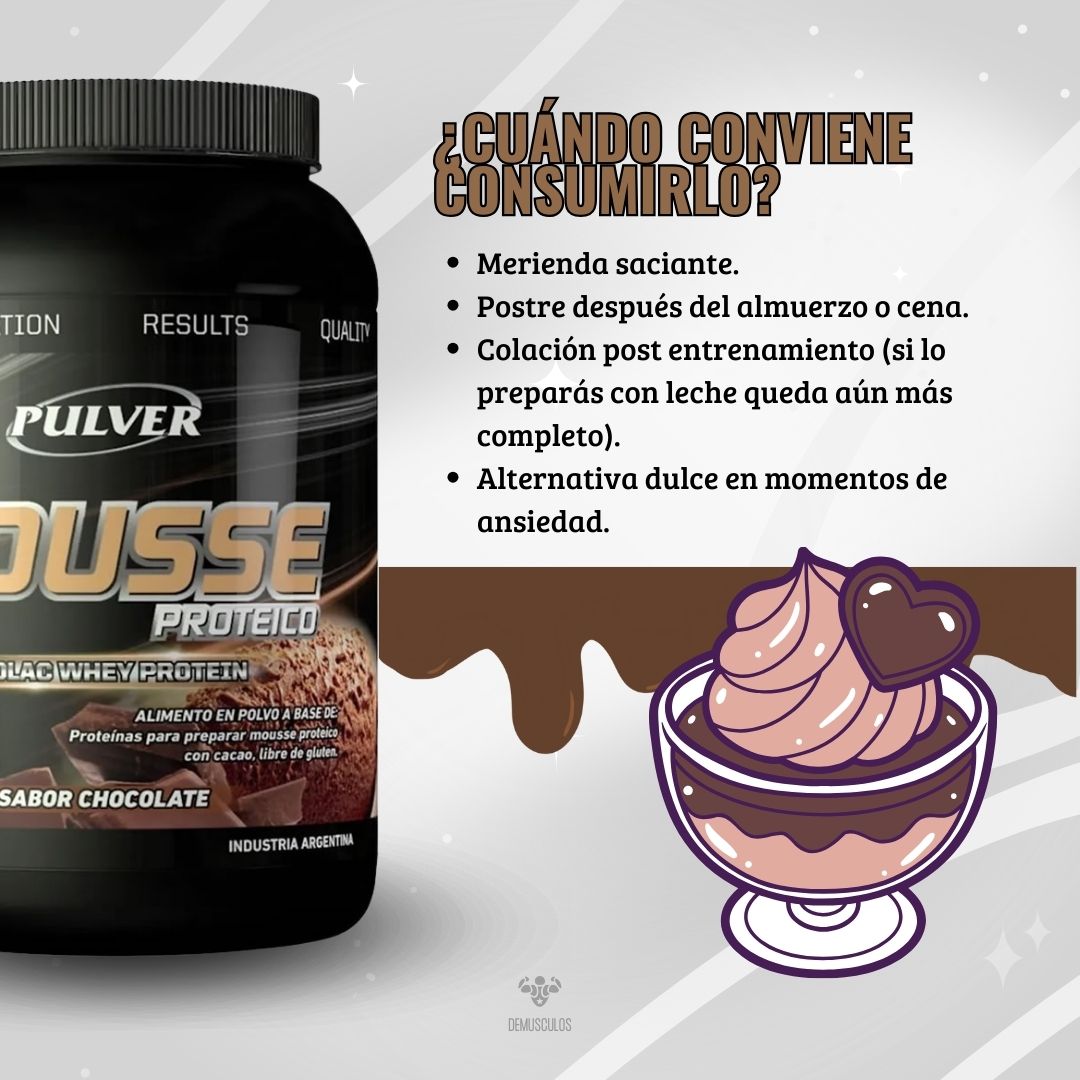 Mousse Proteico Pulver x1 kg Merienda saciante, postre para despues del almuerzo y cena, colación post entrenamiento, alternativa dulce en momentos de asiedad