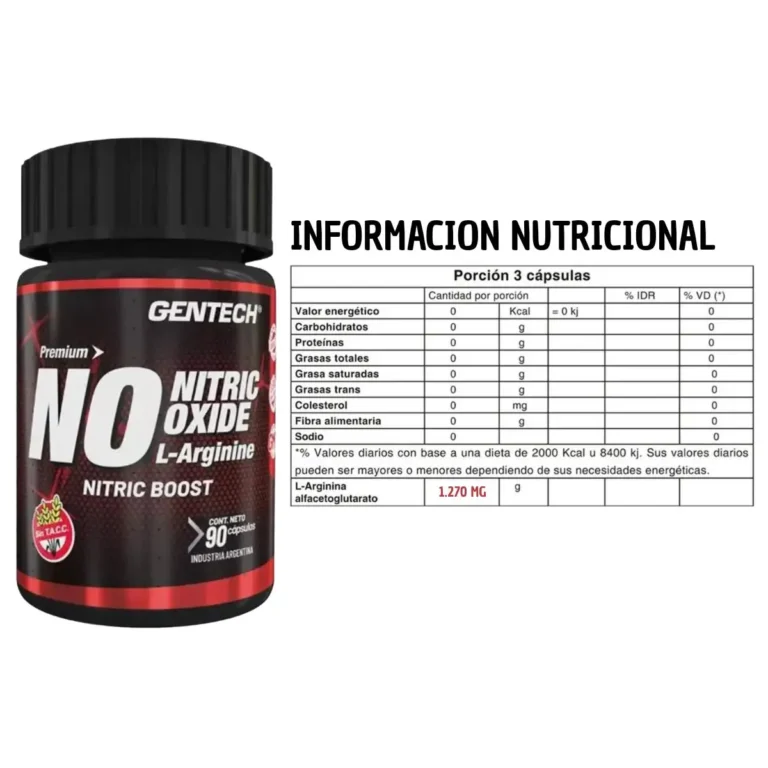 Informacion nutricional del Oxido Nitrico de Gentech