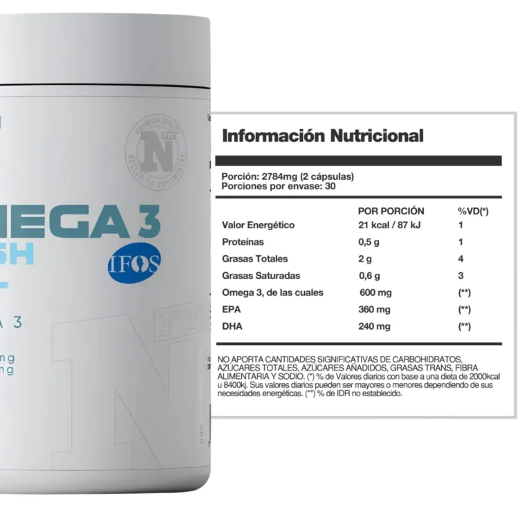 Omega 3 Fish Oil de Núcleo Fit, frasco de 60 cápsulas