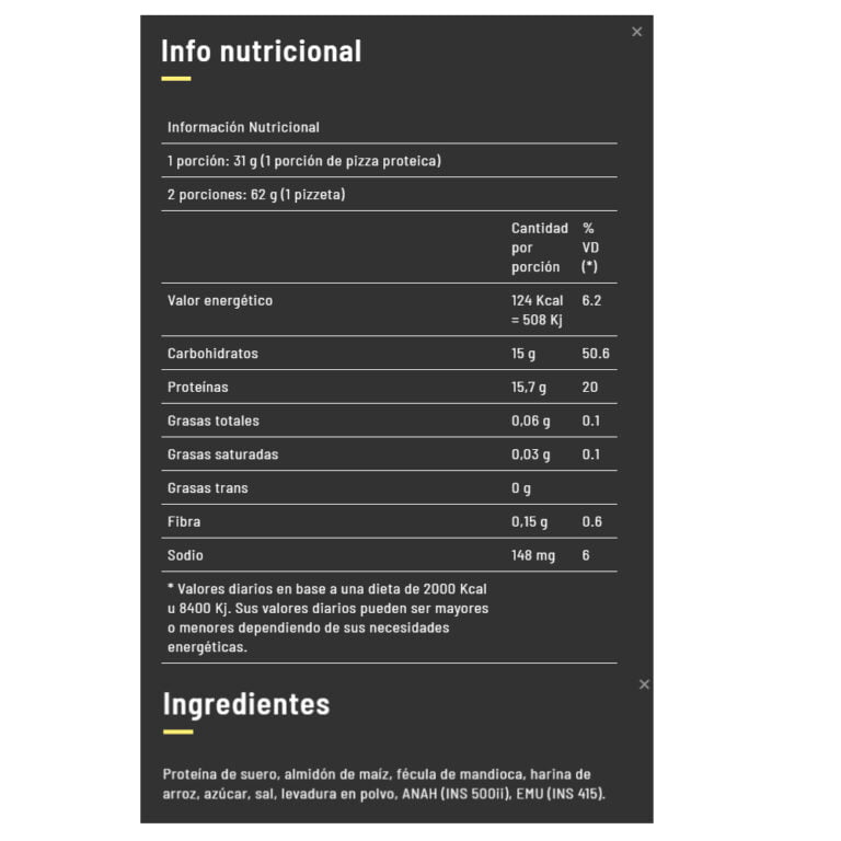 Pizza Proteica de Pulver, información del producto
