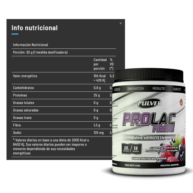 Información nutricional del Prolac Fibras 450 g de Pulver