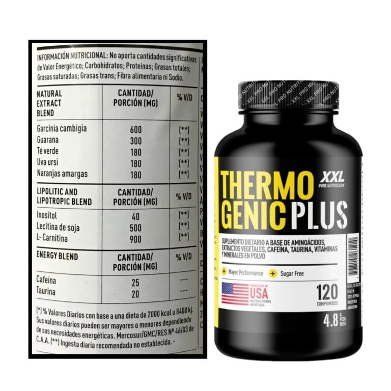 Información nutricional del Thermo Genic Plus de XXL Pro Nutrition
