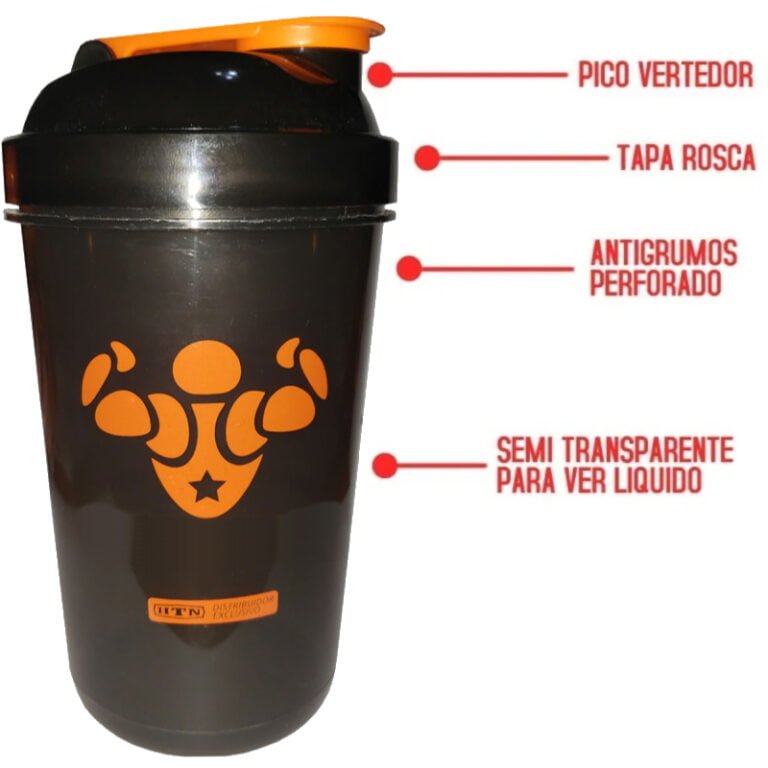 Vaso Shaker de 500 ml de DeMusculos.com, detalle de la tapa a rosca