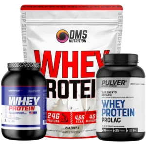 Combo x 3 proteínas: Prolac de Pulver + Whey de Mervick + Whey de DMS Nutrition