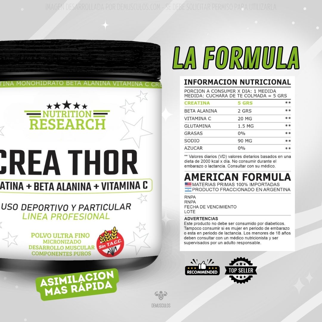 Información nutricional completa de la creatina