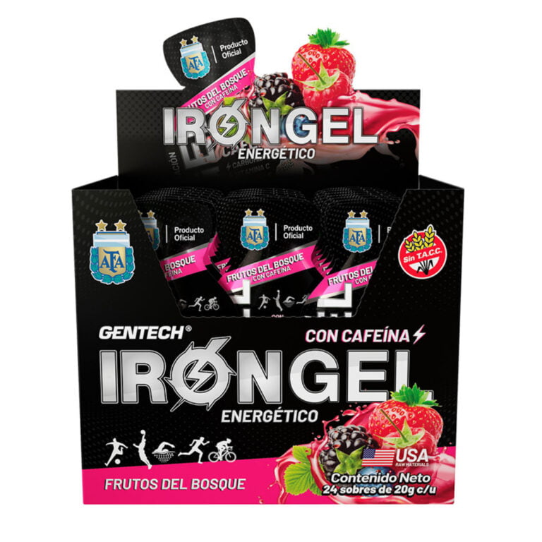 Iron Gel de Gentech con cafeína, caja de 24 geles
