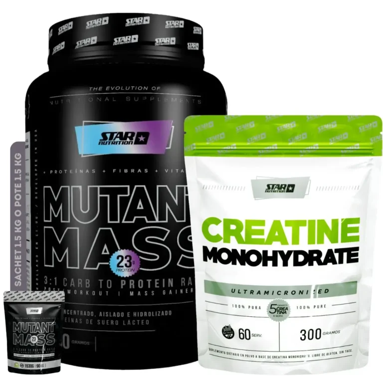 Mutant Mass 1,5 kg + Creatina 300 g de Star Nutrition, los productos del combo