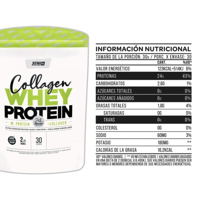 Información nutricional del Collagen Whey Protein de Star Nutrition