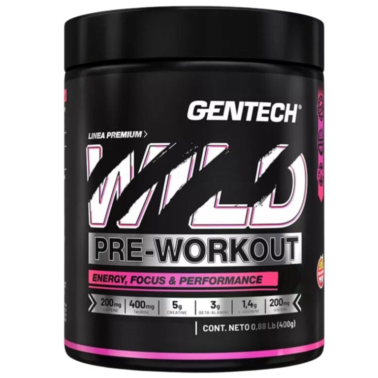 Wild Pre Workout de Gentech 400 gramos, envase del producto