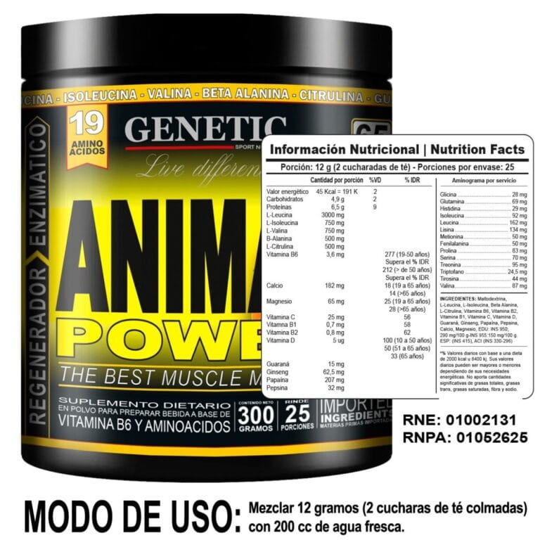 Información nutricional de Animal Power de Genetic