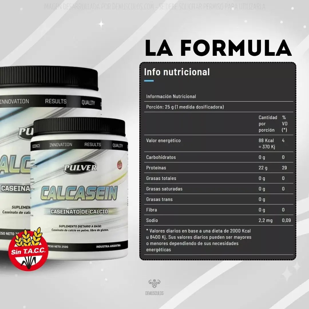 Calcasein de Pulver: Infrmación nutricional