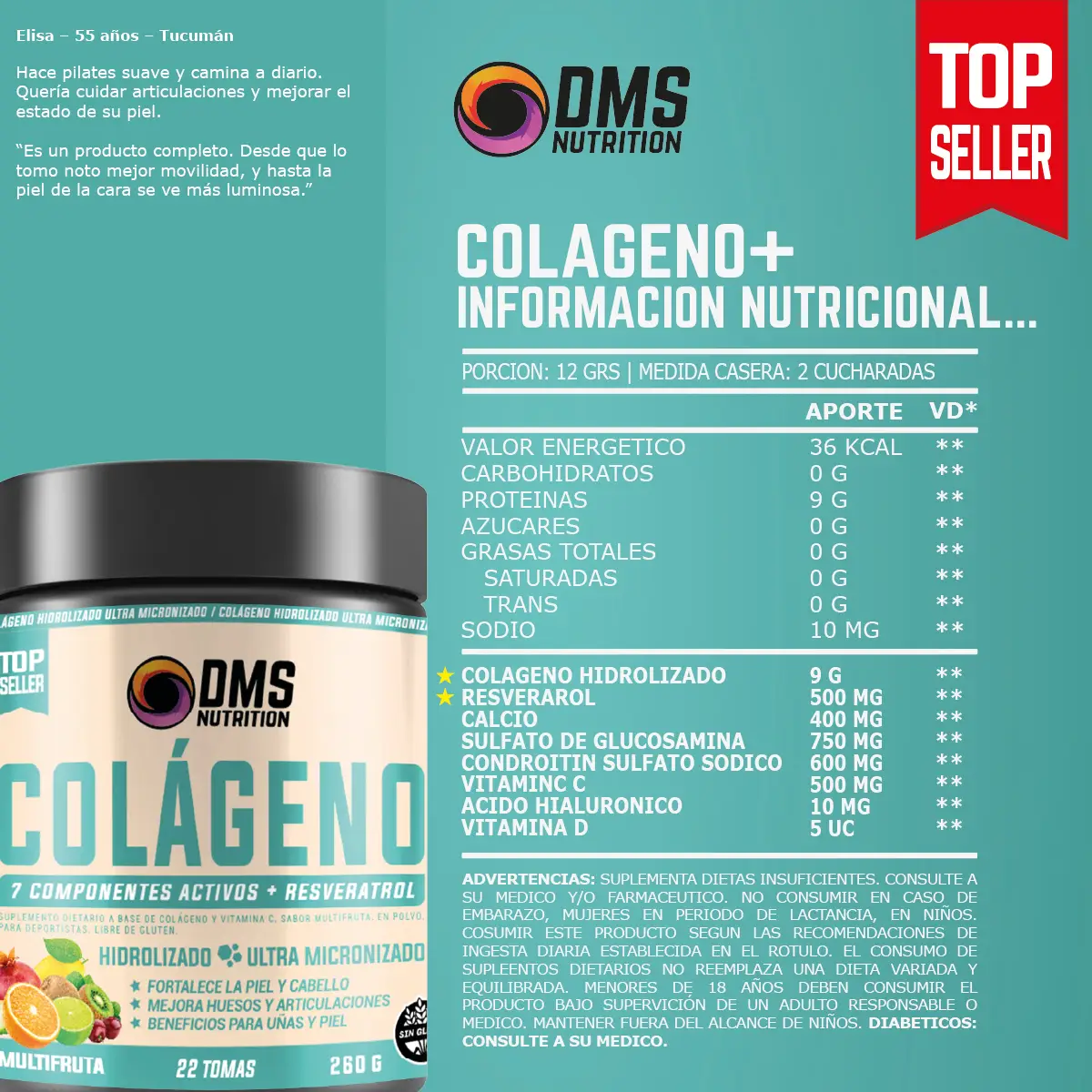 Colágeno DMS Nutrition - Información Nutricional Completa