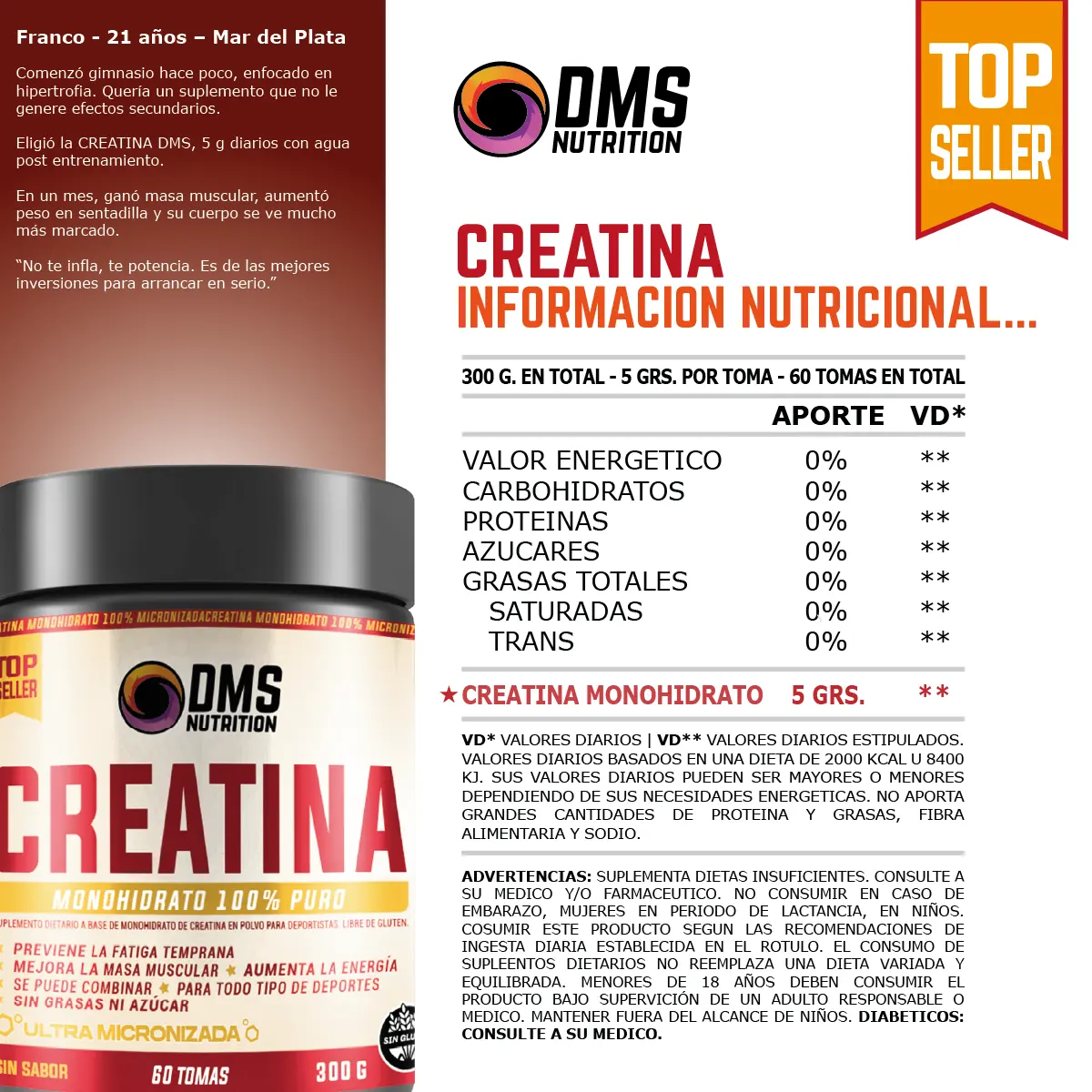 Creatina 300 grs DMS Nutrition Ultra Micronizada
