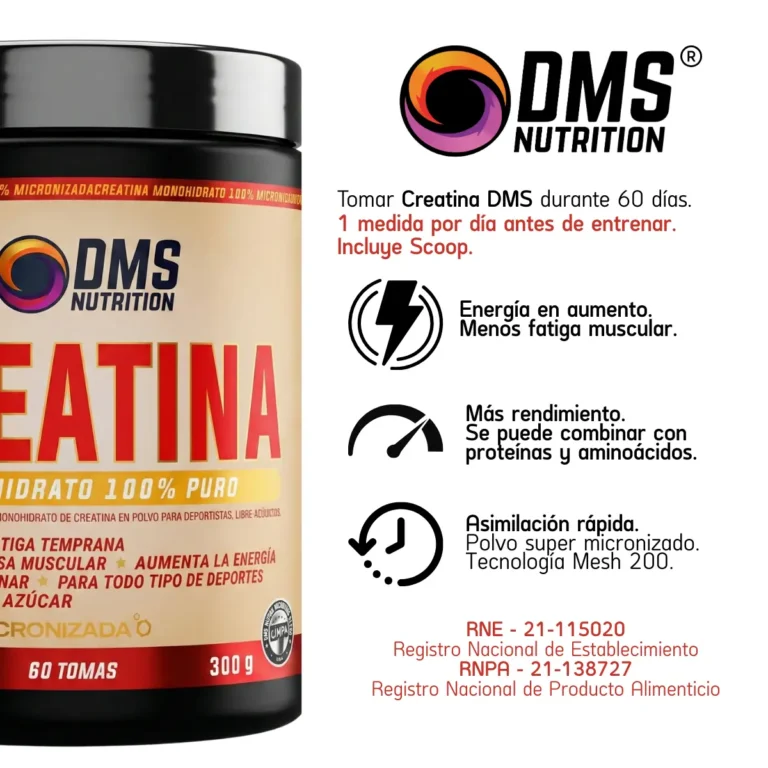 Creatina DMS 300 g, medida de 5 gramos