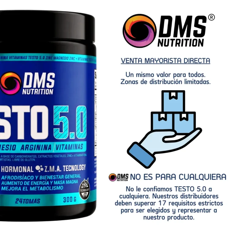 Testo 5.0 de DMS Nutrition, detalle del pote