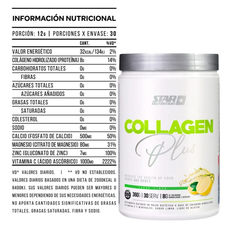 Informacion nutricional del Collagen Plus de Star Nutrition