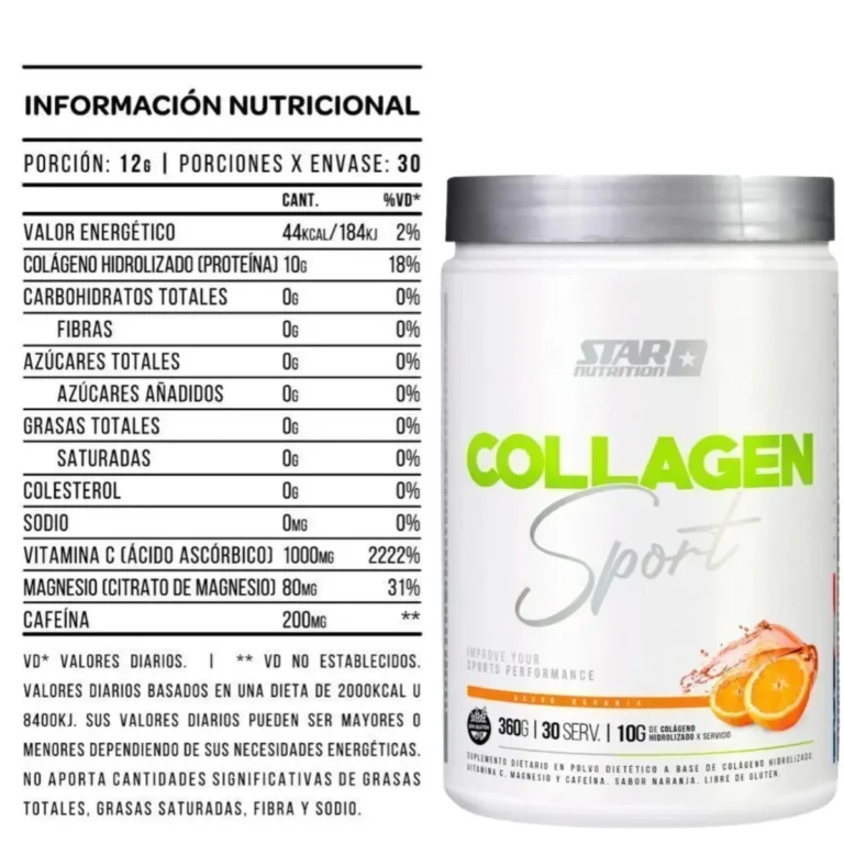 Información nutricional del Collagen Sport de Star Nutrition