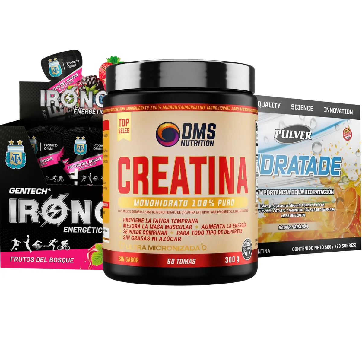 Combo Fútbol: Hidratade de Pulver + Geles de Gentech + Creatina 300 DMS