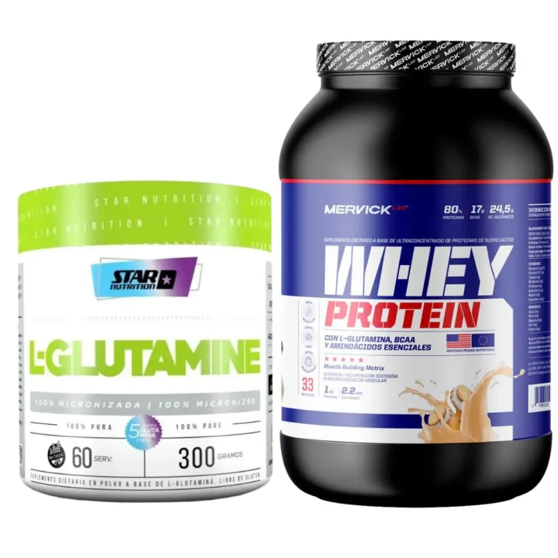 Combo Gimnasio 1: Glutamina + Whey Protein 2 lbs Mervick