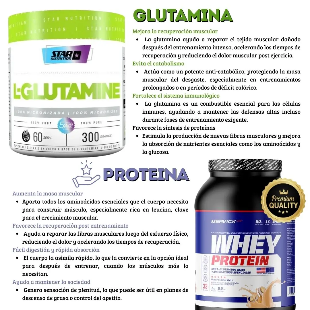 Combo Gimnasio 1: Glutamina + Whey Protein 2 lbs Mervick
