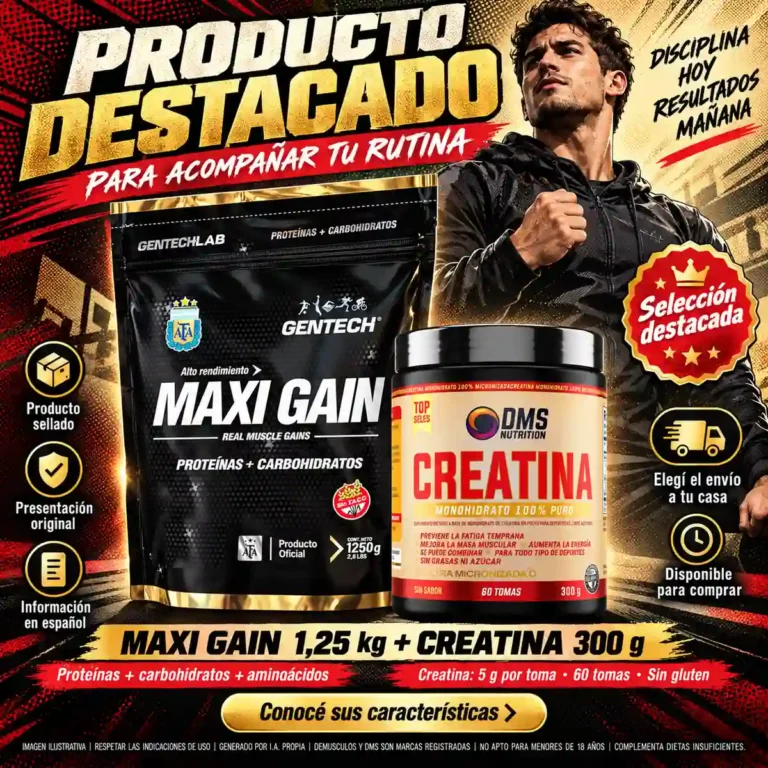 Combo Maxi Gain 1,25 kg y Creatina DMS 300 g para acompañar la rutina de entrenamiento