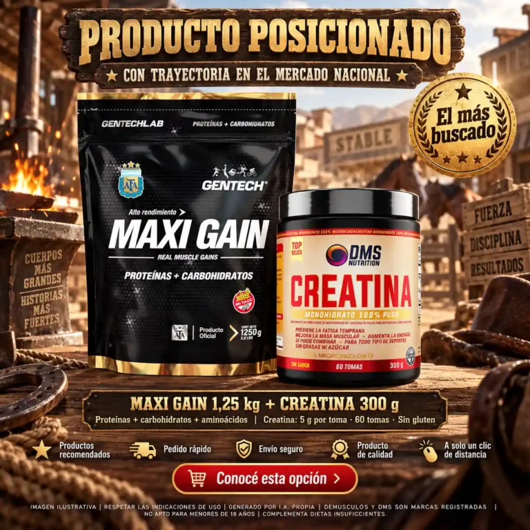 Maxi Gain de Gentech y Creatina DMS Nutrition 300 g, 60 tomas de 5 g sin gluten