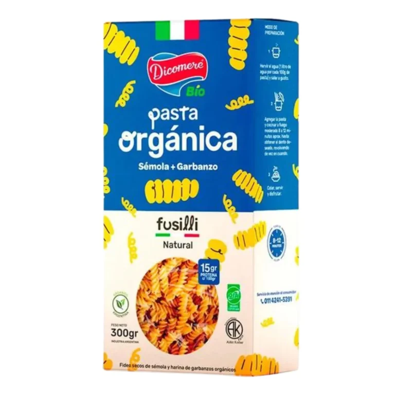 Fideos Orgánicos Fusilli 300 g de Dicomere, envase