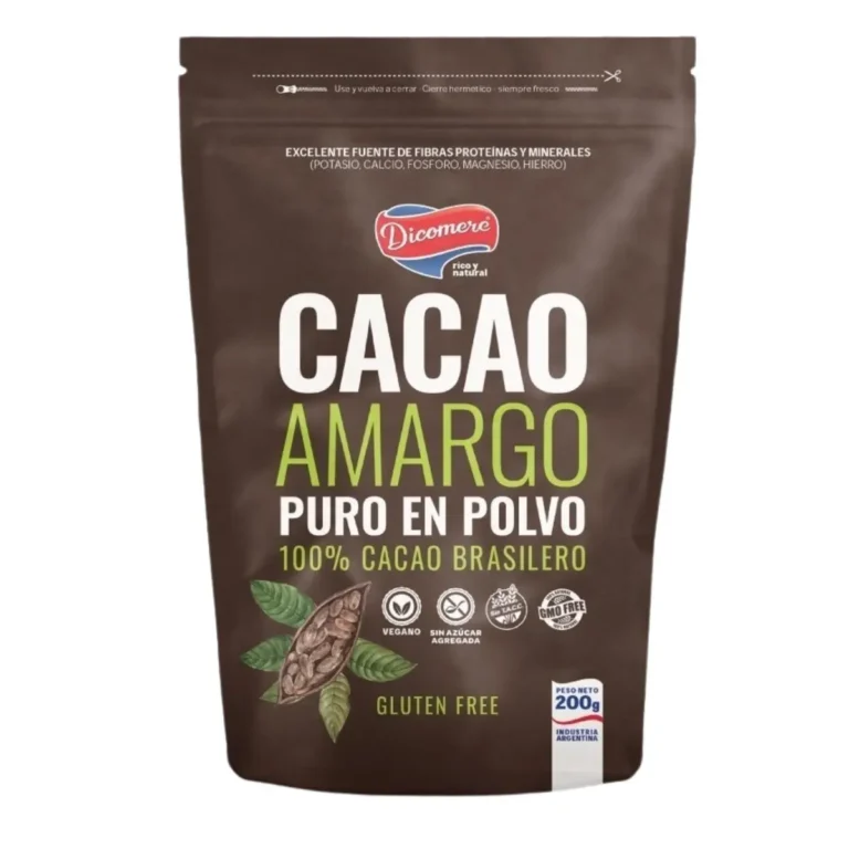 Cacao Brasilero Amargo en Polvo 200 g de Dicomere, envase