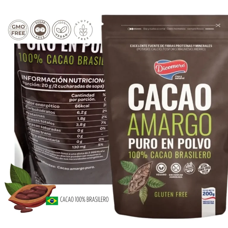Cacao Brasilero Amargo en Polvo 200 g de Dicomere, detalle del producto