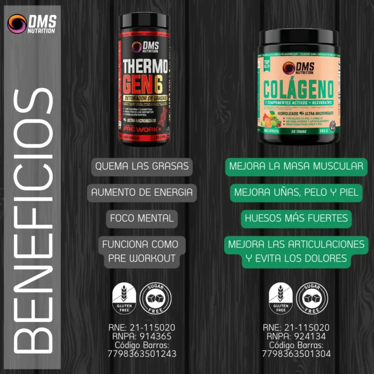 Combo Tono y Energía: Colágeno + Thermo Gen 6 de DMS, información de los productos