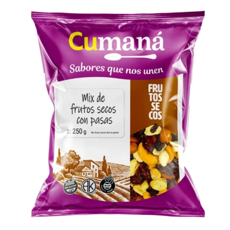 Mix de Frutas Secas con Pasas de Uva 250 g de Cumana, envase