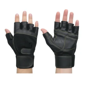 Guante de cuero con muñequera | Negro | Con Abrojo