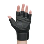 Guante de cuero con muñequera | Negro | Con Abrojo