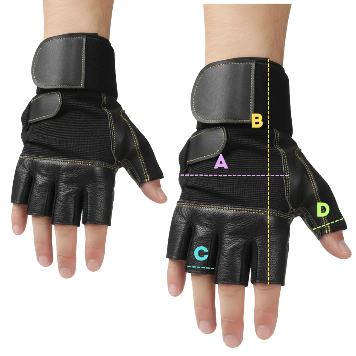 Guante de cuero con muñequera | Negro | Con Abrojo