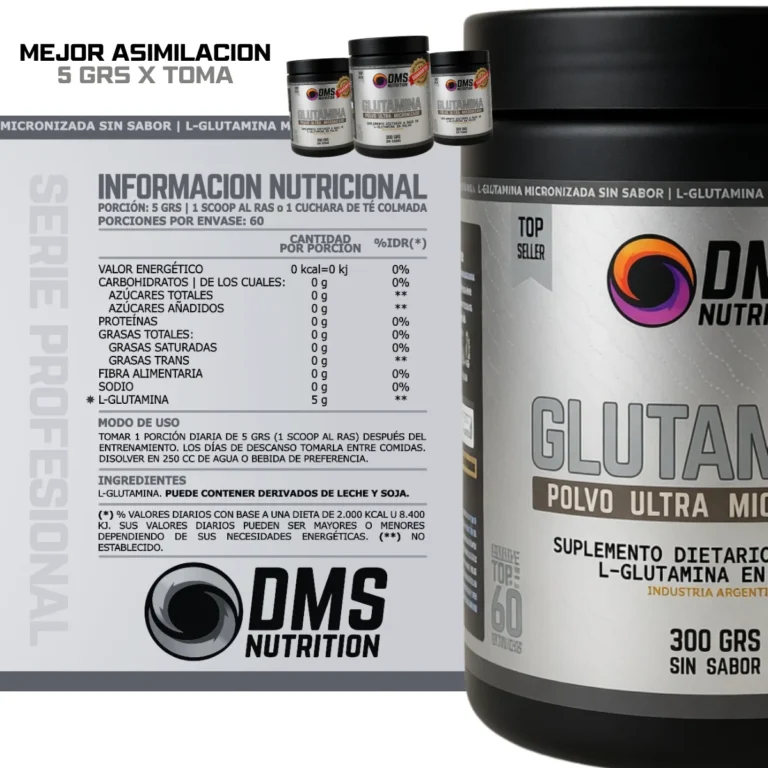 Glutamina micronizada de DMS Nutrition | recuperación y rendimiento con glutamina