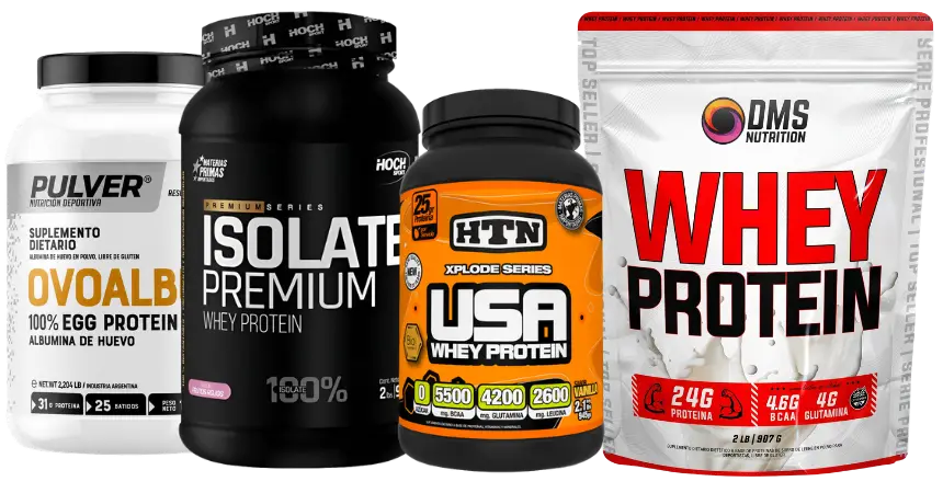 Proteínas de suero lácteo o Whey Protein, huevo, mixtas y caseinato de calcio.